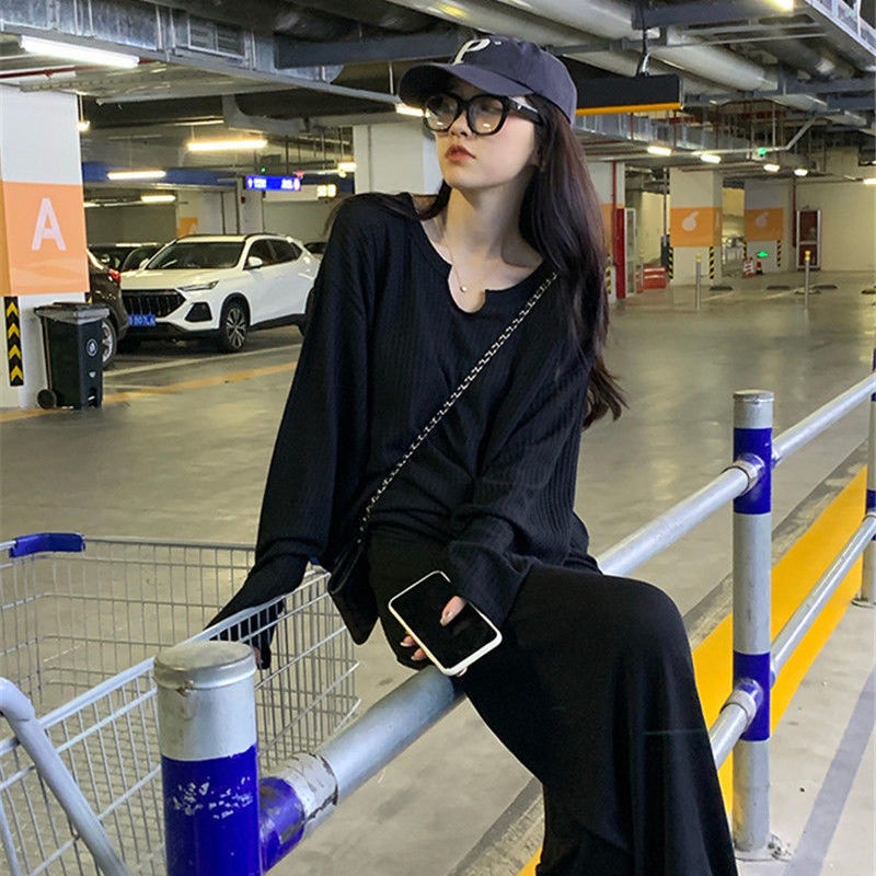 Áo thun nữ tay dài dáng rộng phong cách Hàn Quốc