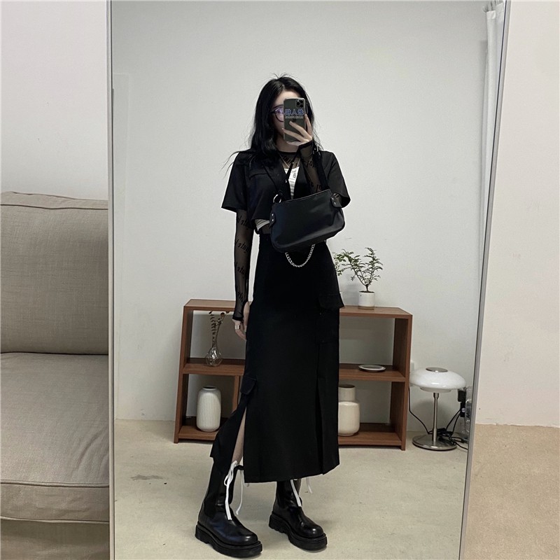 Chân váy chữ A dáng dài trung bình eo cao thời trang Hàn Quốc cá tính | BigBuy360 - bigbuy360.vn