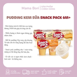 Váng sữa Snack Pack Vani/Kem chuối/Bơ đường nâu cho bé từ 6 tháng (Pack 4 hũ)