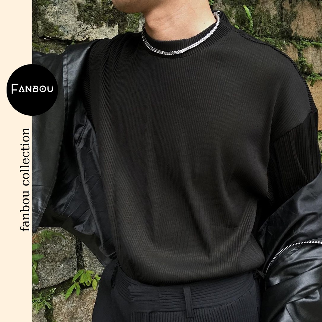 Áo thun gân len cổ lọ 4 phân tay ngắn | BigBuy360 - bigbuy360.vn