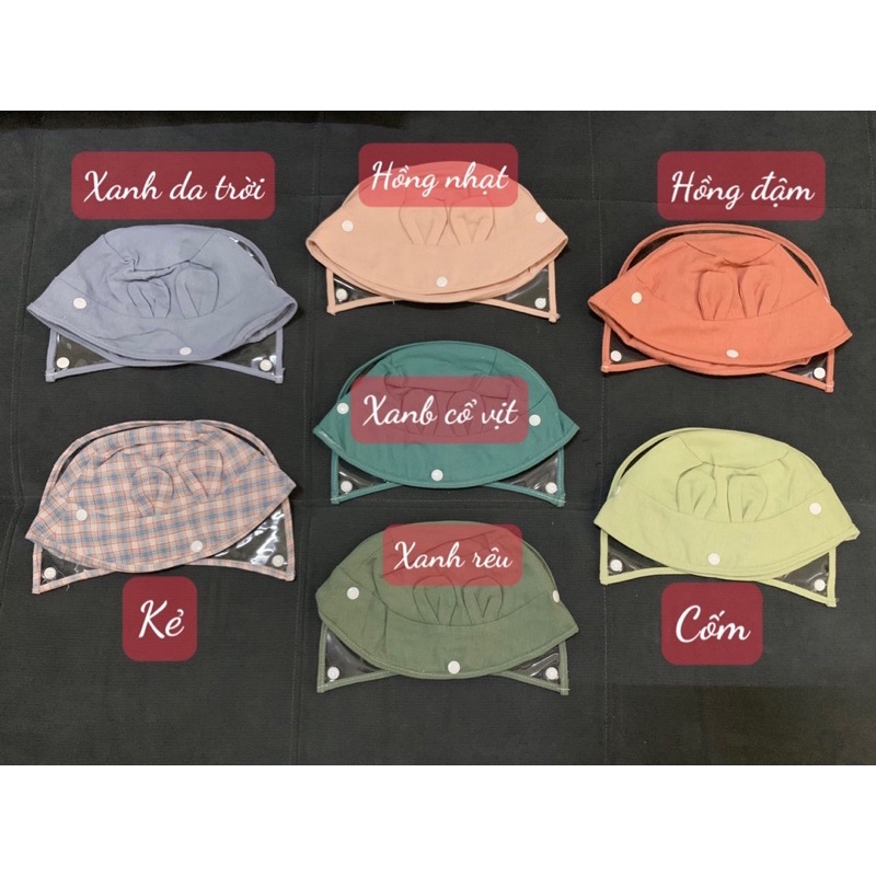 Mũ nón vành tròn linen cho bé trai gái, mũ nón trẻ em kèm tấm chắn phòng dịch tháo rời.