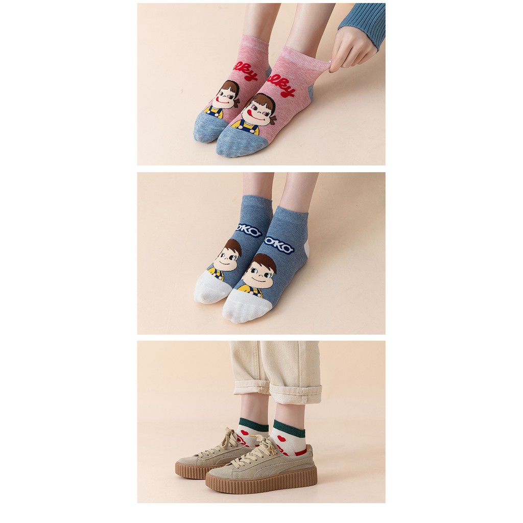 Tất cổ thấp nữ Dễ thương Vớ nữ cổ ngắn Cute Ngọt ngào in hình Hoạt hình Cô gái Nhật Bản Chất Cotton
