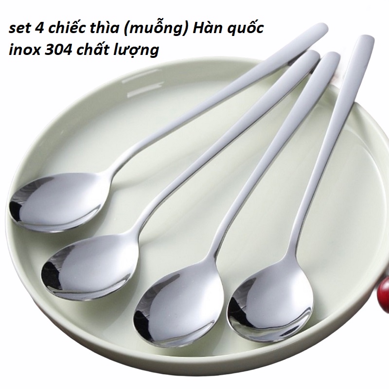 Set 4 Chiếc Thìa, Muỗng HÀN QUỐC Chất Liệu Inox 304 nam châm không hít Đẹp Lung Linh như hình
