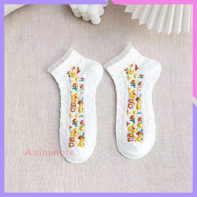 Tất cổ ngắn, vớ cổ ngắn nữ VIỀN PHỐI LƯỚI ĐIỂM NHỮNG BÔNG HOA tiểu thư phong cách HÀN QUỐC (TP CN 015 – Aninistore)