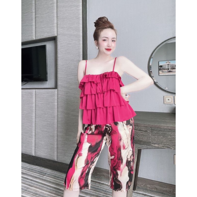 Bộ lụa Latin dây tầng hoạ tiết siêu xinh xắn
