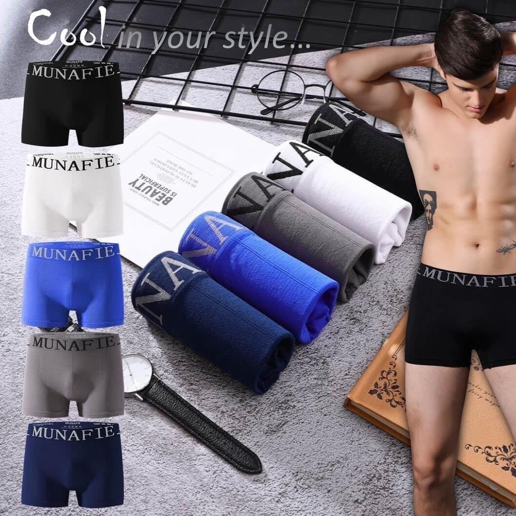 Quần lót boxer nam cotton MUNAFIE cao cấp co giãn kháng khuẩn