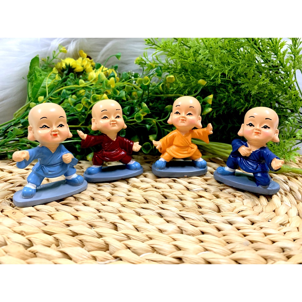 Bộ 4 tượng chú tiểu múa quyền tai to Tài Lộc Phúc Đức ( Hình Thật )