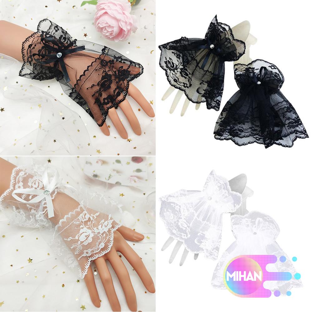 MIHAN1 Party Fingerless Gloves Bowknot Wrist Cuffs Sunscreen Gloves Womens Lace Halloween Gothic|Bracelets/Multicolor