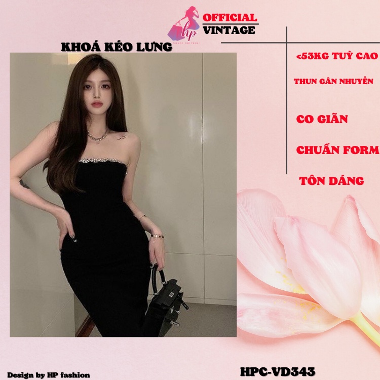 Đầm body ống, váy quây ngực phối dây ngọc khoá kéo lưng dáng dài  sang chảnh dự tiệc hàn quốc VD343