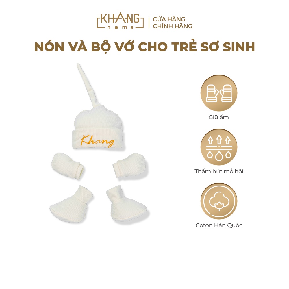 [GIFT] Nón Và Bộ Vớ Cho Trẻ Sơ Sinh Khang Home - Vải Waffle An Toàn Cho Da, Thấm Hút Và Giữ Nhiệt Tốt