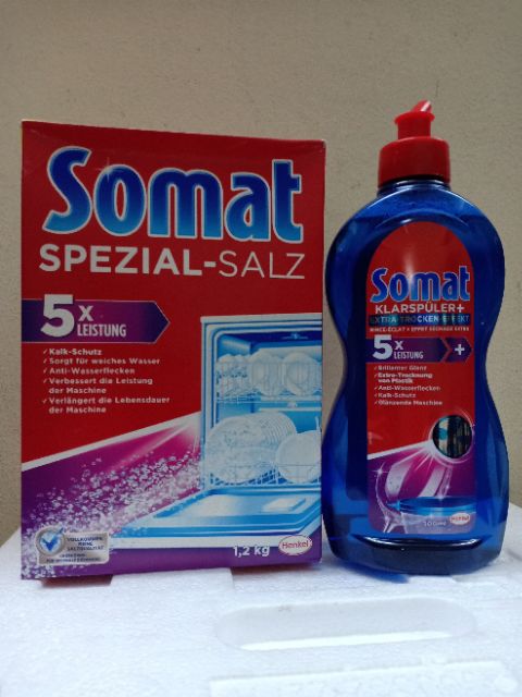 Combo họp muối làm mềm nước Somat+ chai nước làm bóng Somat 750 ml-Hàng Đức