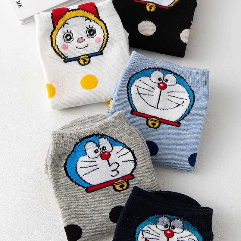 Set 5 tất KOKOROCARE YQ-03 vải cotton ống ngắn họa tiết Doraemon 1 kích thước dành cho thanh thiếu niên trên 8 tuổi