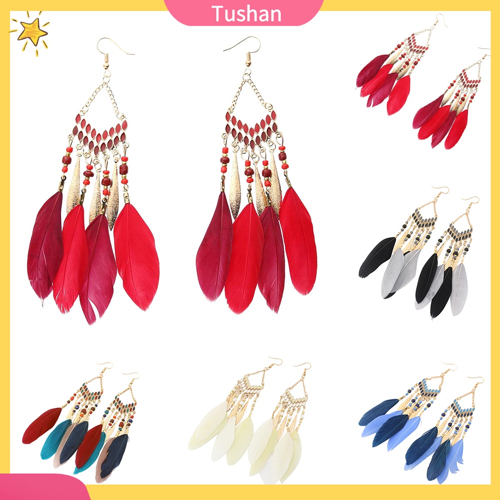 Khuyên tai lông vũ phong cách Boho cổ điển cho nữ