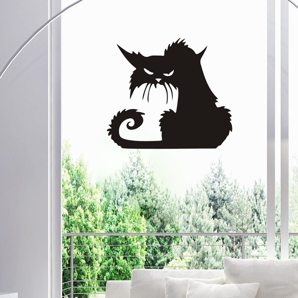 Decal dán tường / cửa sổ hình chú mèo đen phong cách Halloween