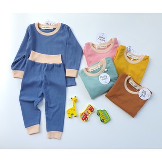Bộ thun gân đũa cạp cao viền màu kem Minkymom