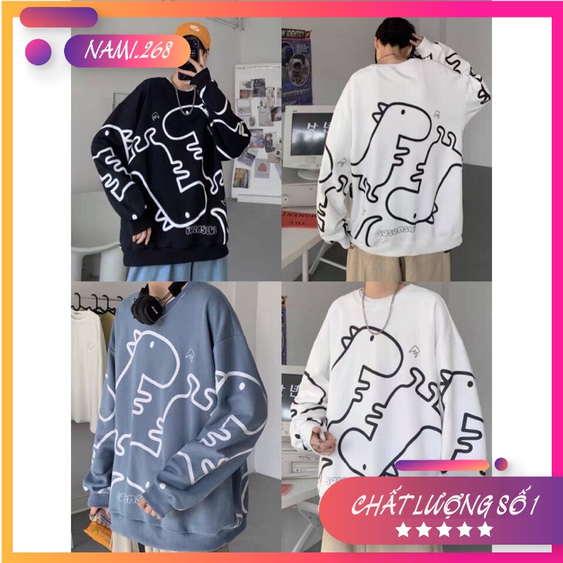 Áo Sweater Form Rộng Nỉ Hoạ Tiết Khủng Long Tay Dài Ulzzang Hot ( Ảnh Thật+ Hàng Sẵn)