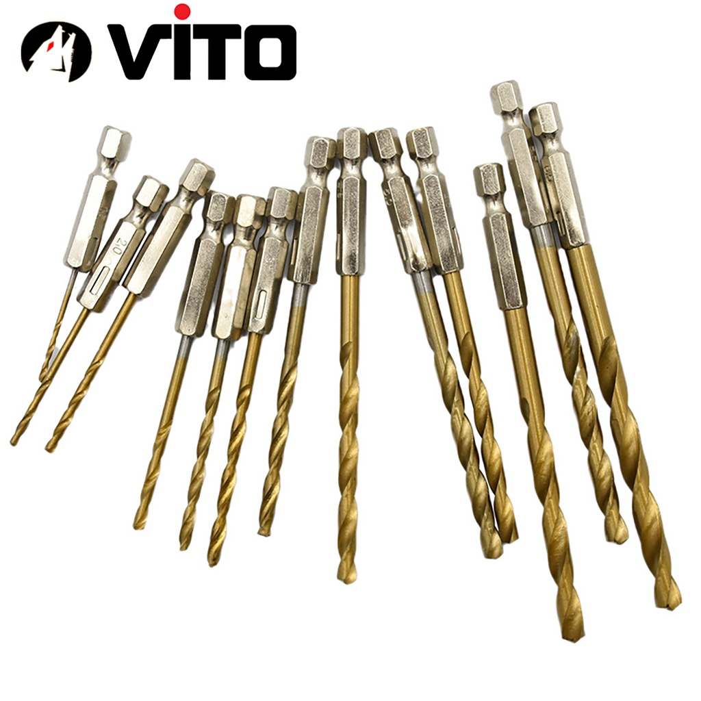 Bộ 13 Mũi Khoan Chất Liệu Thép Gió HSS Bọc Titanium VITO Chuôi Lục Giác Khoan Gỗ, Nhựa
