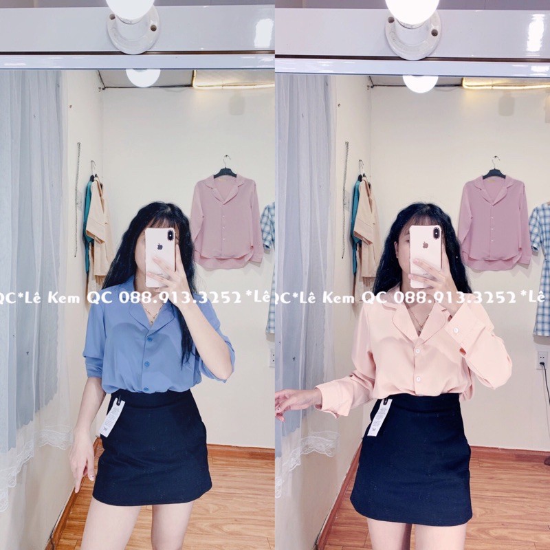 Áo Sơ Mi Tay Dài Trơn Cổ Vest Hàng Quảng Châu Chất Mịn Mát