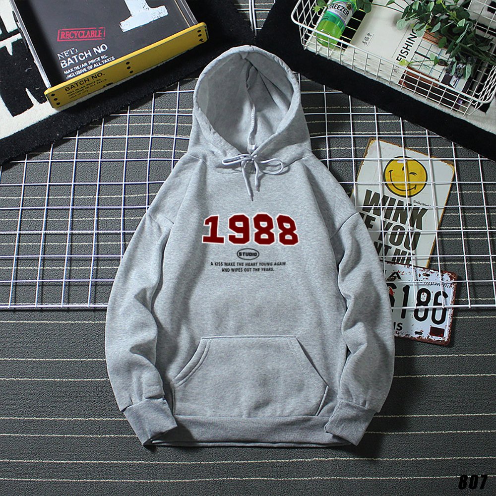 Áo Hoodie Couple Nam Nữ in hình 1988 HY KOREA 807 Vải Nỉ Bông