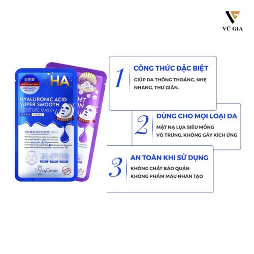 Mặt Nạ, Mặt Nạ HA Maycreate Hộp 20 Miếng Dưỡng Ẩm Trắng Da Chống Lão Hóa Giảm Mụn Giúp Da Mịn Màng Tự Nhiên 28ml
