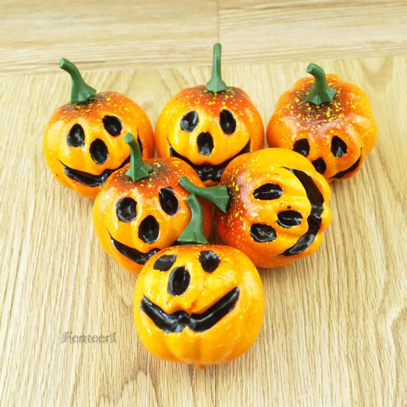 1 [Fenteer] Set 6 Quả Bí Ngô Nhân Tạo Trang Trí Halloween