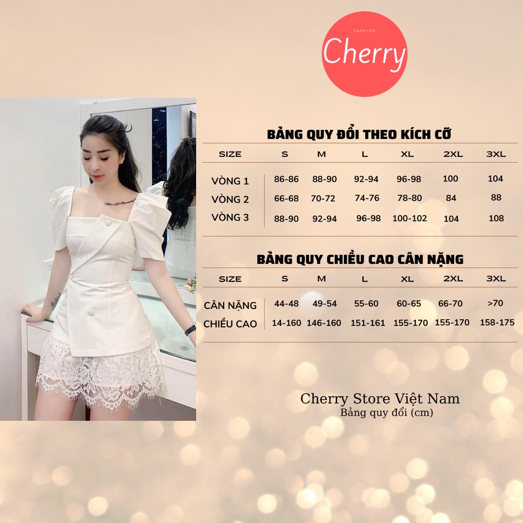 Váy nữ công sở màu trắng tay phồng cổ vuông chéo vạt chân ren cách tân đẹp Cherry Store V014