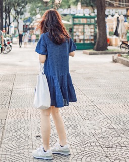 Đầm hạ eo xanh coban RUCHAN