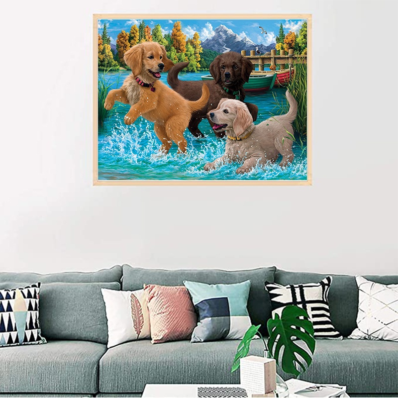 Bộ Tranh Đính Đá 5D Tự Làm 30 * 40cm Hình Cún Có Đánh Số Trang Trí Nhà Cửa