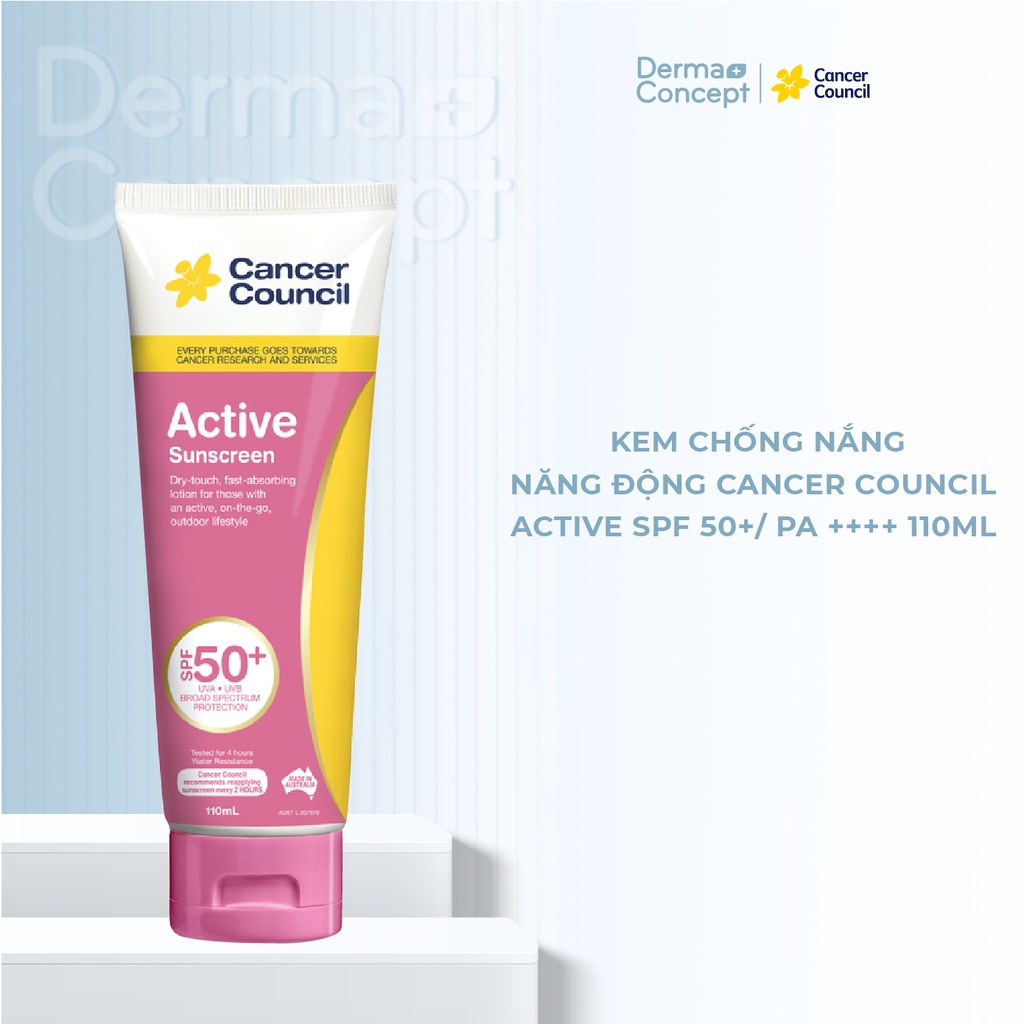 Kem chống nắng Năng động Cancer Council Active SPF 50+/ PA ++++