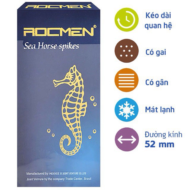 ✅ [CHE TÊN] BAO CAO SU ROCMEN CÁ NGỰA 12 chiếc - Gân nổi, hương bạc hà, kéo dài thời gian quan hệ - BCS Rocmen