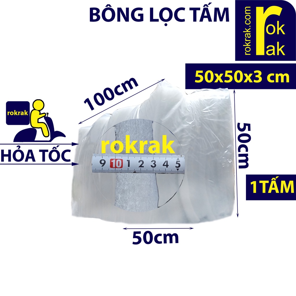Bông lọc trắng Gòn lọc dày 3cm ROKRAK size 50x100cm / 50x50cm lọc cặn hồ cá