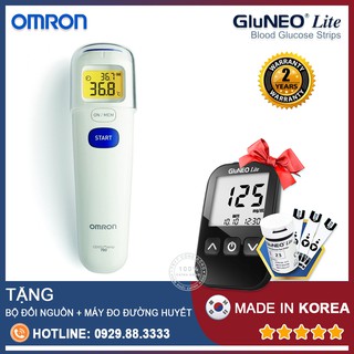 Nhiệt kế đo trán Omron MC 720 (Trắng) + Tặng máy đo đường huyết Gluneo Lite Hàn Quốc