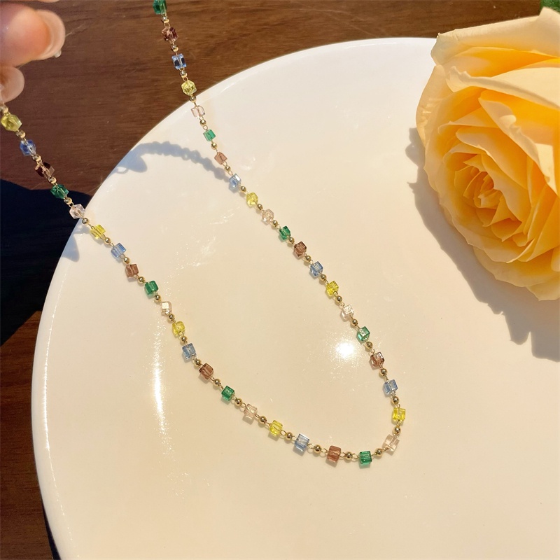 Vòng Cổ Đính Đá Pha Lê Nhiều Màu Sắc Phong Cách Thời Trang Đơn Giản