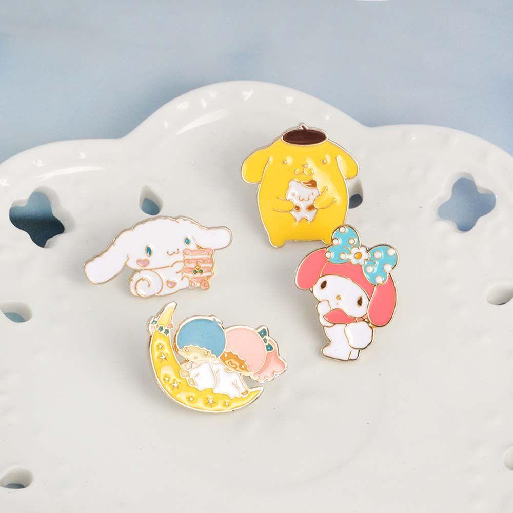 Huy hiệu cài áo MMULCK thiết kế My Melody Kuromi Purin Cinnamoroll Hello Kitty hoạt hình dễ thương tráng men