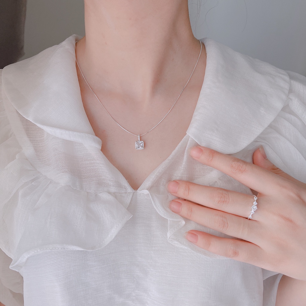 Dây chuyền Bạc gắn đá pha lê vuông lấp lánh cỡ lớn /Vòng cổ Bạc cao cấp_ 𝐂𝐚𝐦 𝐤𝐞̂́𝐭 𝐜𝐡𝐮𝐚̂̉𝐧 𝐁𝐚̣𝐜 _TUNA SILVER