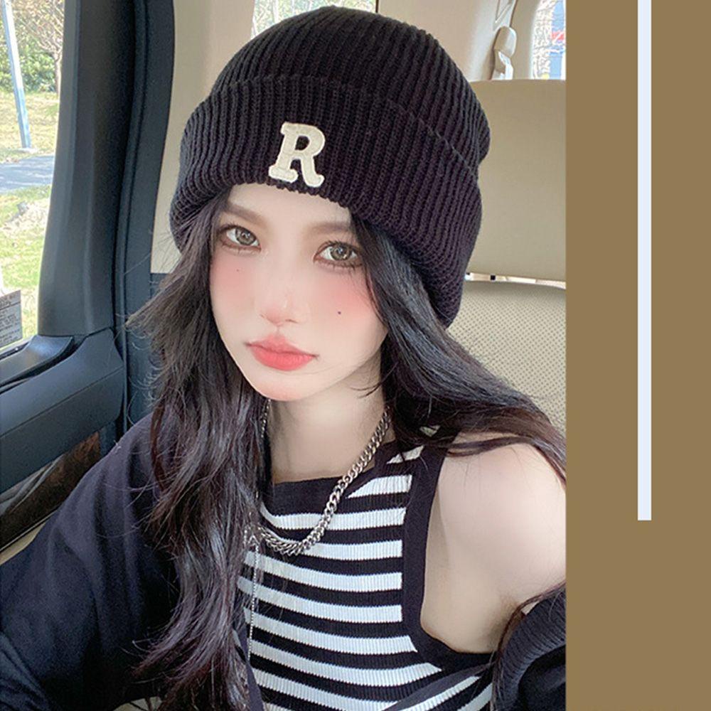 Mũ Beanie Dệt Kim In Chữ Thoải Mái Thời Trang Thu Đông Phong Cách Hàn Quốc Cho Nữ