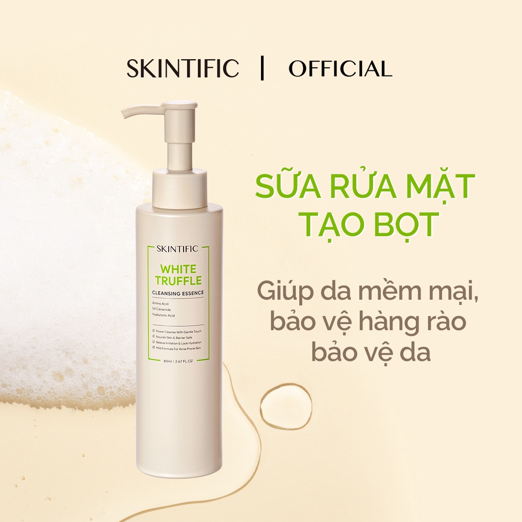 Sữa rửa mặt dịu nhẹ nấm trắng SKINTIFIC 80ml