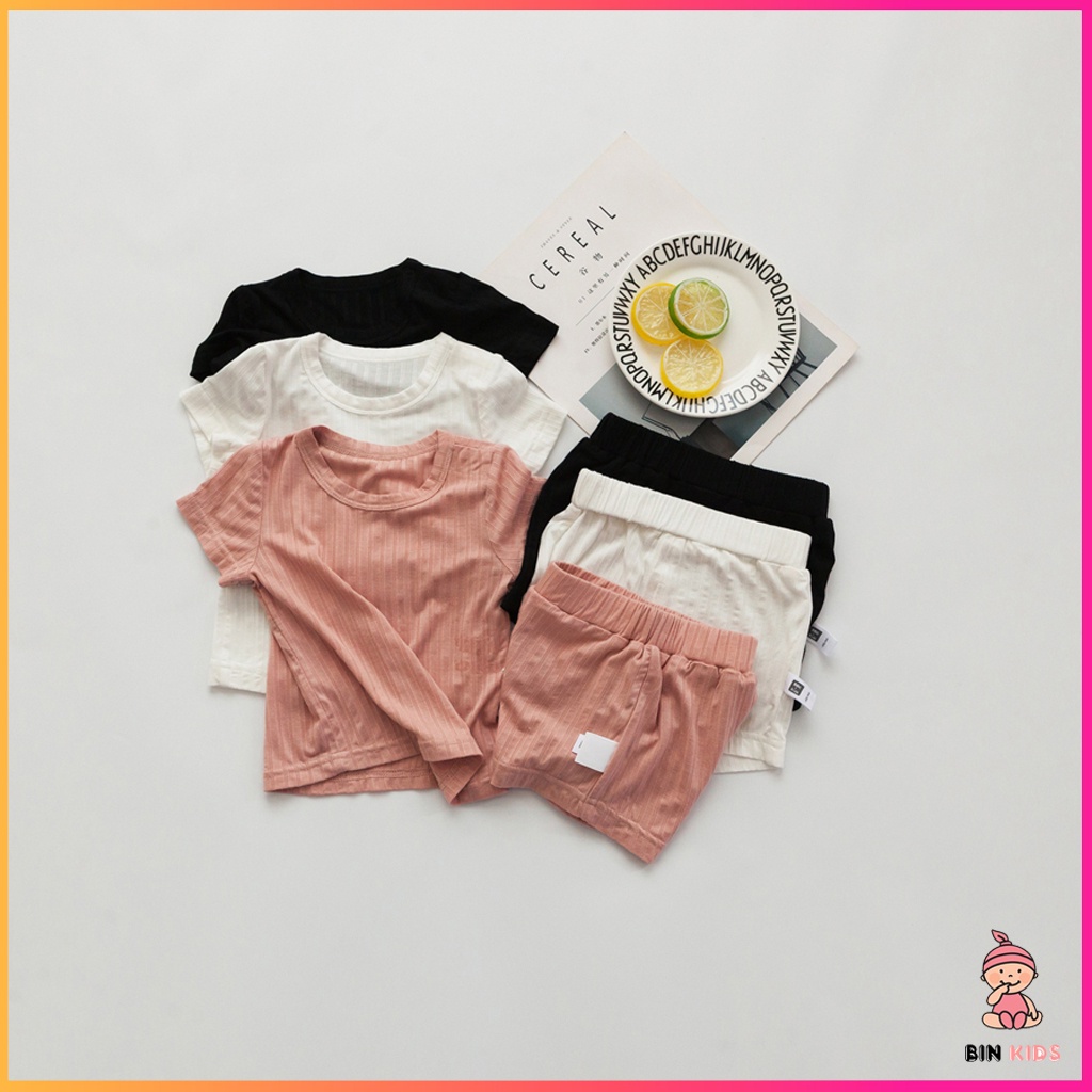 Bộ cộc tay cho bé - Bin Kids, bộ cotton gân lạnh mặc nhà hay đi chơi đều xinh cho bé 8- 28Kg