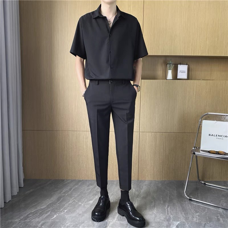 Áo sơ mi nam giấu cúc fom rộng Unisex vải mềm mượt co giãn nhẹ sơ mi che nút nam tay ngắn mẫu mới mã TN 27