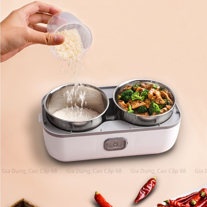 Hộp Cơm Cắm Điện Văn Phòng COOKING LUNCHBOX 2 Tầng 4 Bát Inox Có Chức Năng Giữ Nhiệt Hâm Nóng Và Nấu Chín BH - 6 Tháng
