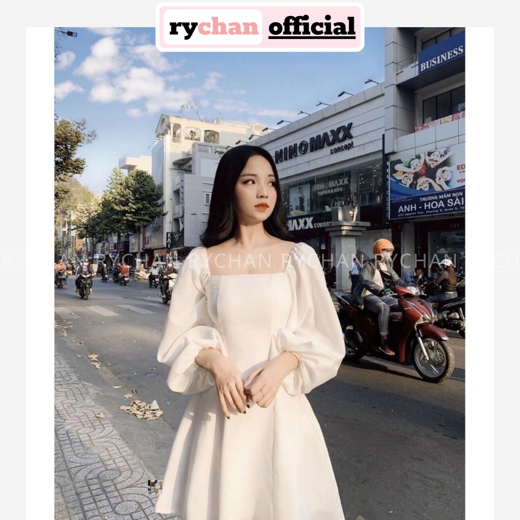 Đầm Xòe Cổ Vuông Tay Phồng Bốn Màu - DX839