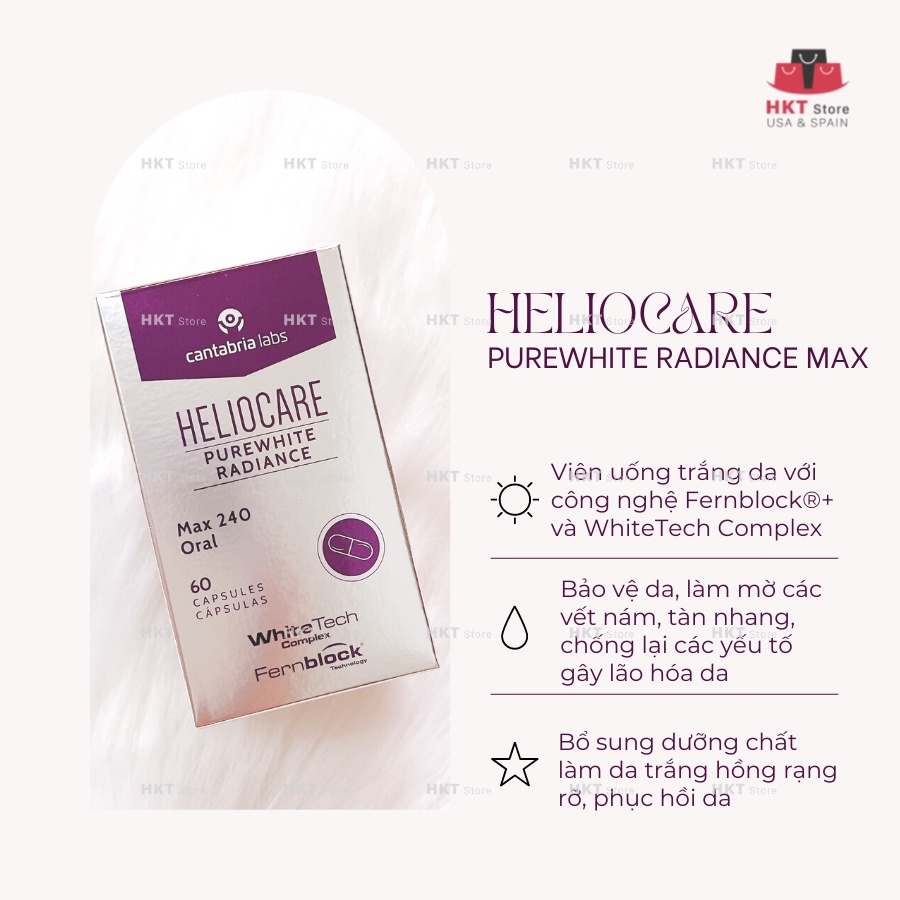[HKT Store] Viên Uống Trắng Da, Chống Nắng, Ngừa Nám Heliocare Purewhite Radiance Max 240 60 viên