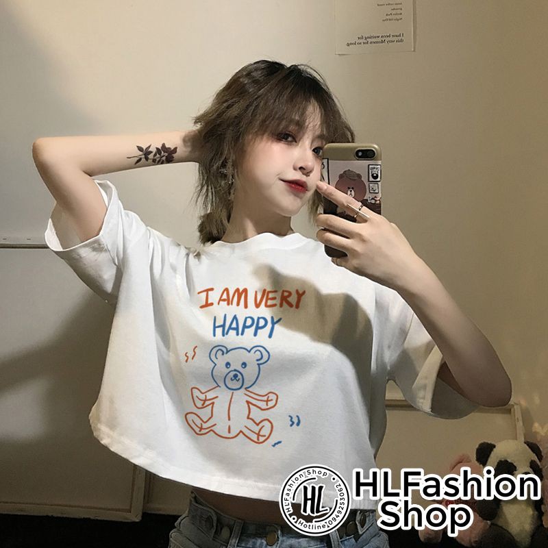 Áo thun nữ Croptop Im very happy