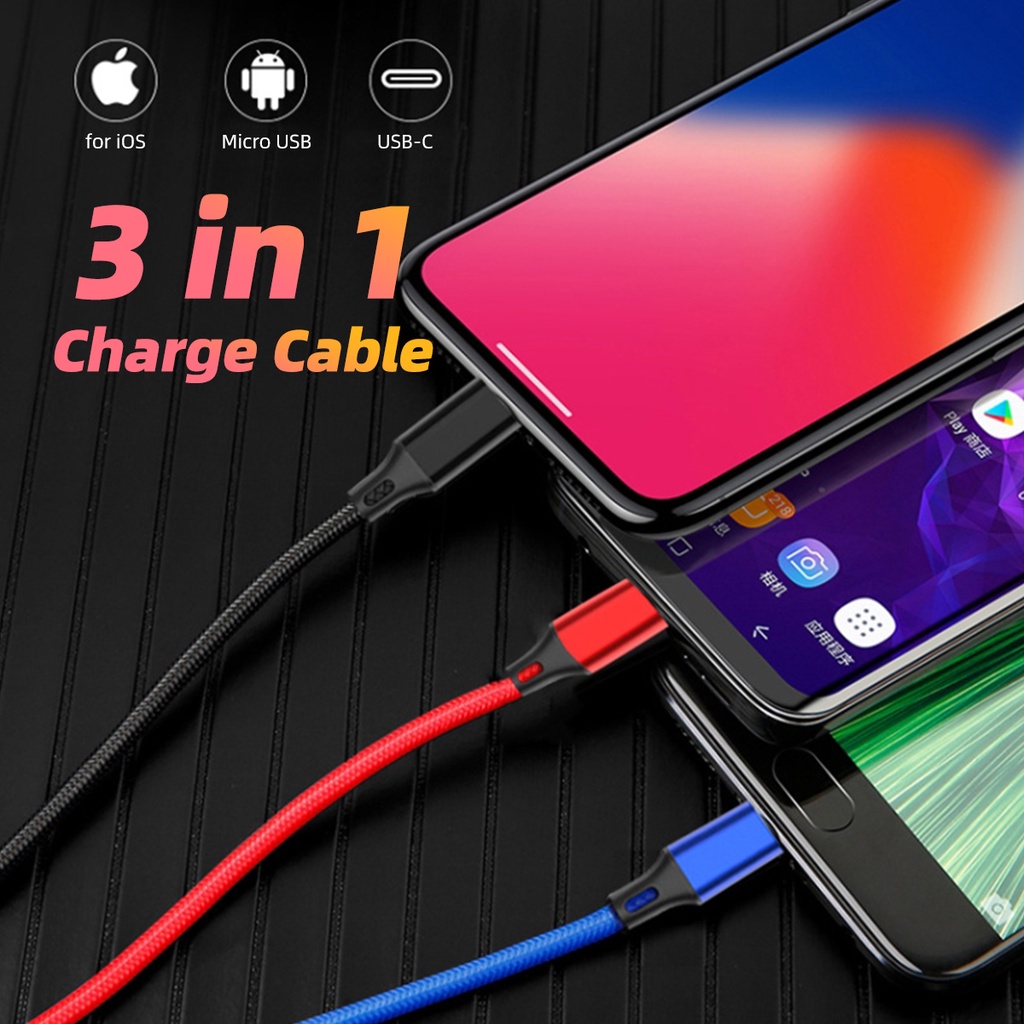 Dây cáp sạc ngắn Fonken 2.4A 3 trong 1 thích hợp cho iPhone Huawei