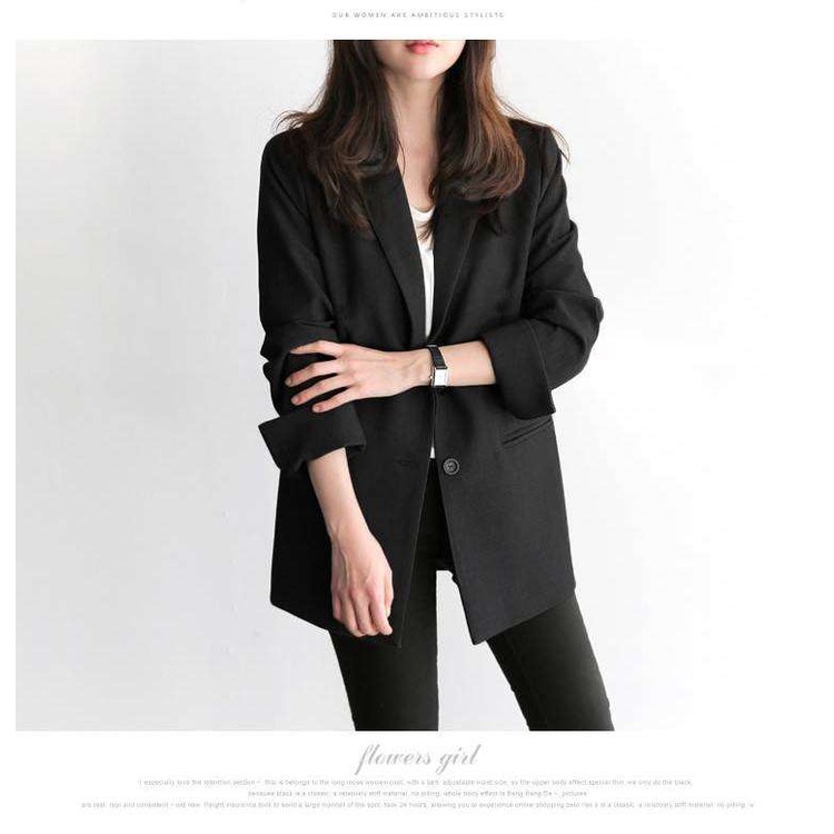 Áo khoác blazer dáng rộng màu đen trơn phong cách Hàn Quốc cho nữ blazer