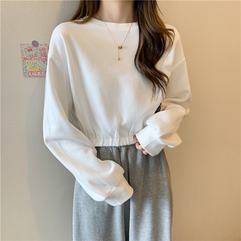 SUXI Áo Sweater Tay Dài Màu Sắc Đơn Giản Lưng Cao Dễ Phối Đồ Thời Trang Cho Nữ