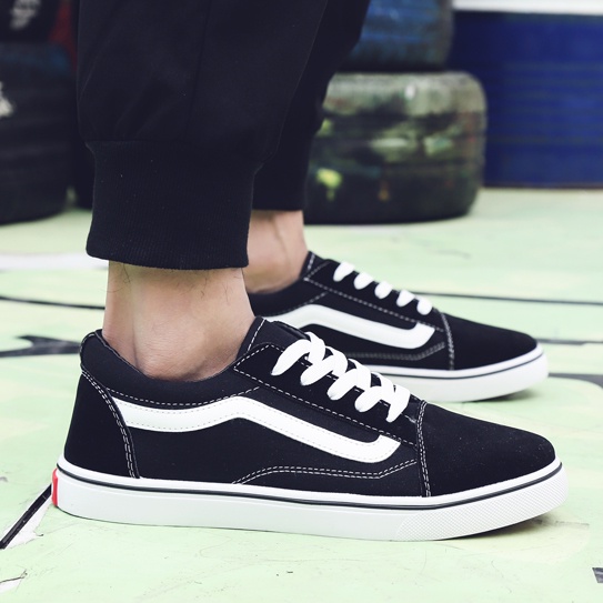 VANS Giày Thể Thao Vải Canvas Cổ Thấp Đế Bằng Cột Dây Thời Trang Cho Học Sinh