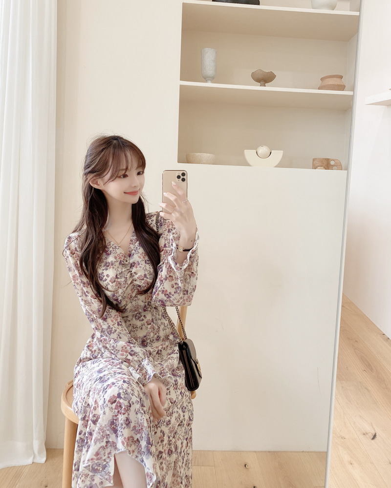 Đầm SUXI dài tay cổ chữ V thời trang Hàn Quốc dành cho nữ