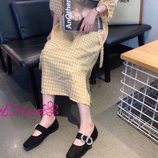 Giày bệt nữ ERICA chất nhung mềm mại, quai đính đá bản to SD015
