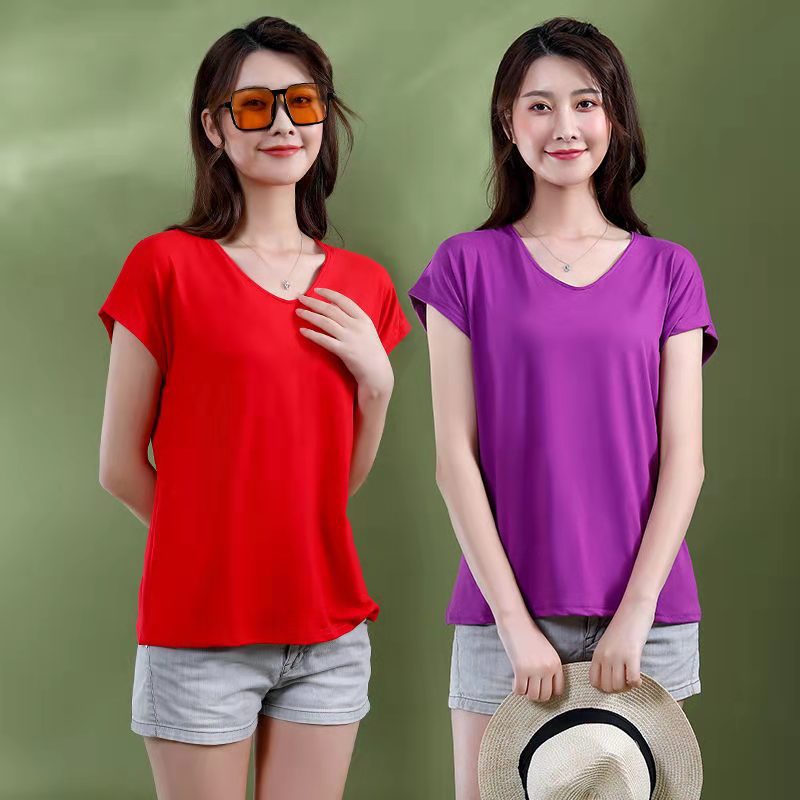 Áo Thun Tay Ngắn Cổ Chữ V Form Rộng Phong Cách Hàn Quốc Cho Nữ